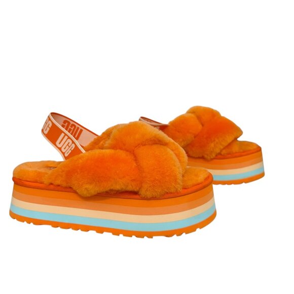 UGG Australia Disco Knot Sheepskin Slides Orange Platform Sandal Women's Sz 10 - Picture 1 of 12